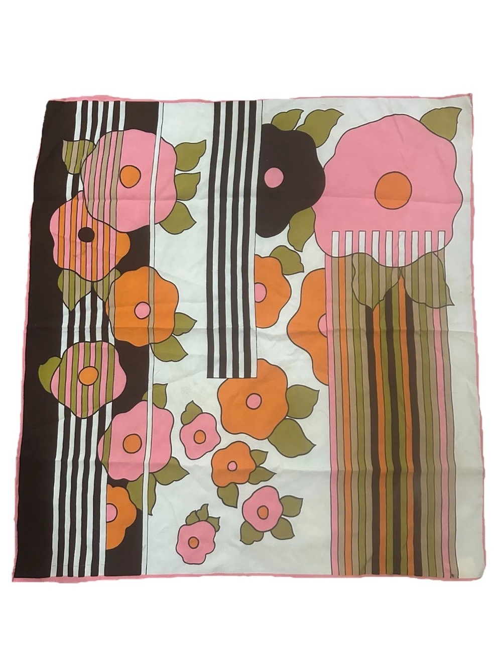 60s 70s Vintage Floral Scarf Made in France Mod Hippie Head Wrap Retro Bandana